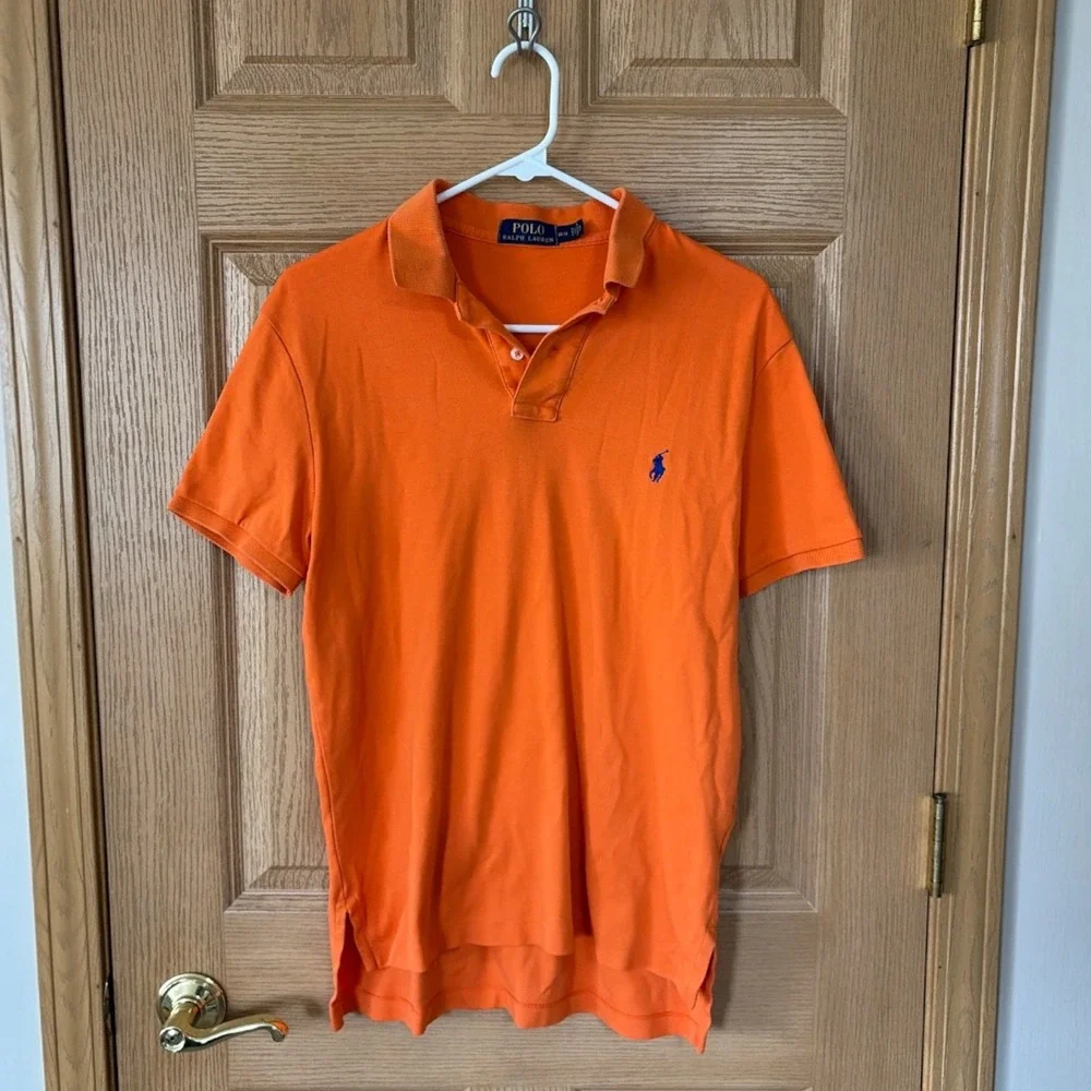 Polo Ralph Lauren Mens Orange Cotton Mesh Short Sleeve Polo Shirt Medium‎ M